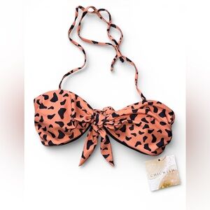 Chicwish Black and Orange Patterned Bow Bikini Top